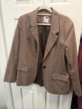 SO Women’s Brown/Black Plaid Blazer